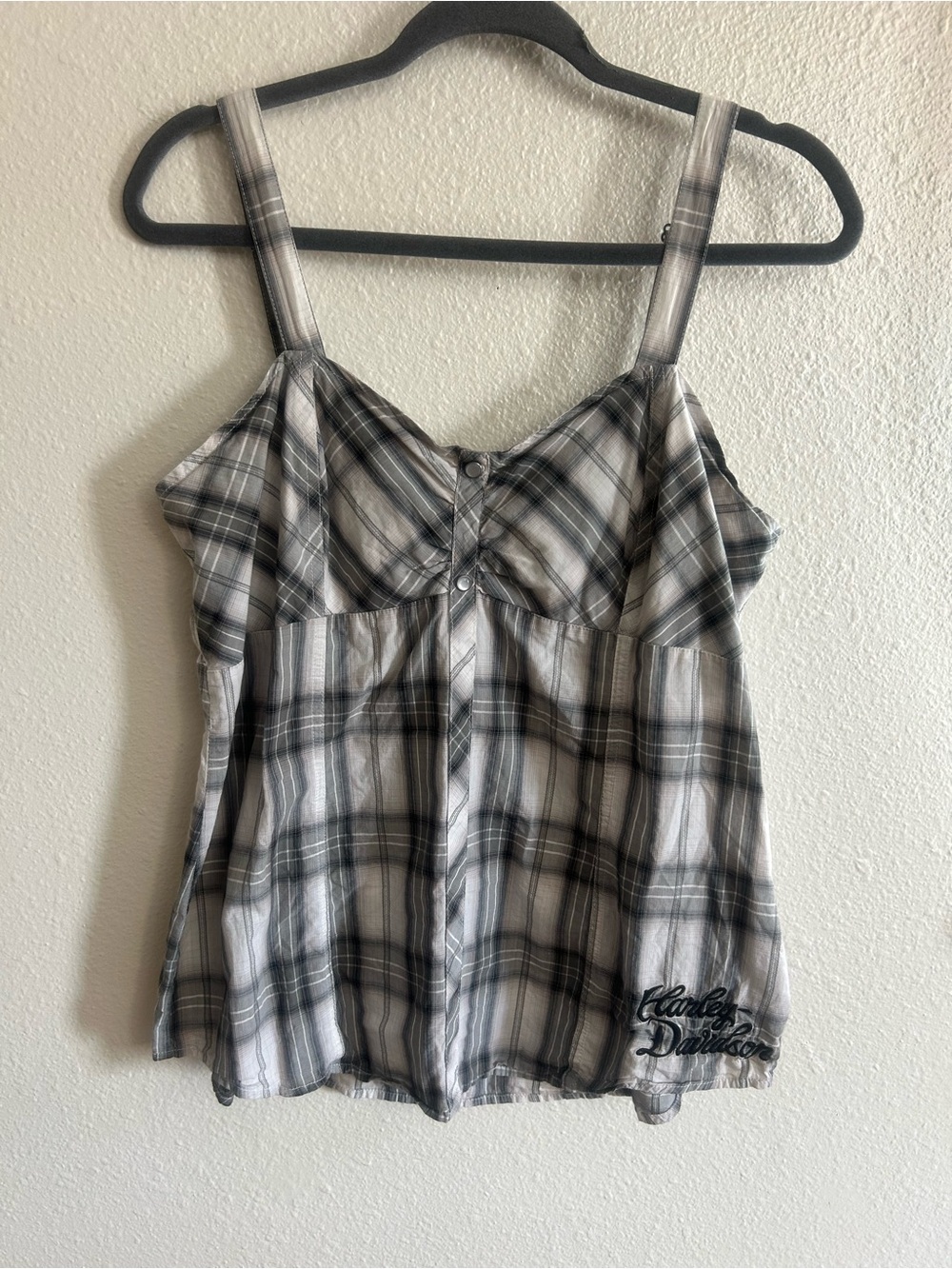 Vintage Y2K Harley Davidson Plaid Babydoll Tank Top Womens Size L